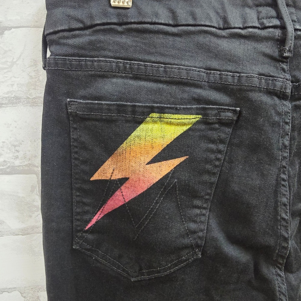 Mother The Looker Ankle Fray Jeans Black Rainbow‎ Lightning Bolt Gold Bolt 31 - Picture 4 of 14